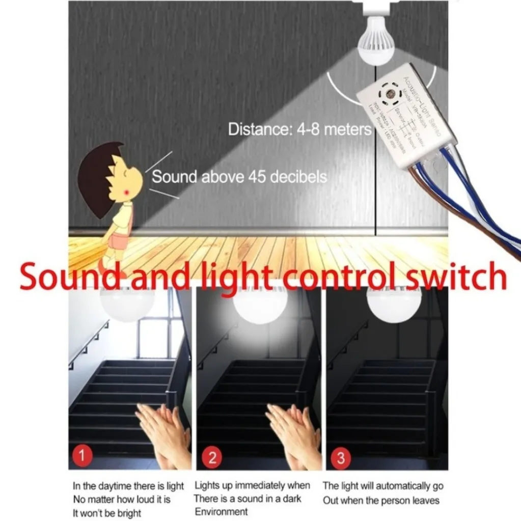 220V Sound Sensor Switch Module Sound Photosensitive Sensor Detector Intelligent Auto On Off Light For Corridor Warehouse Stair