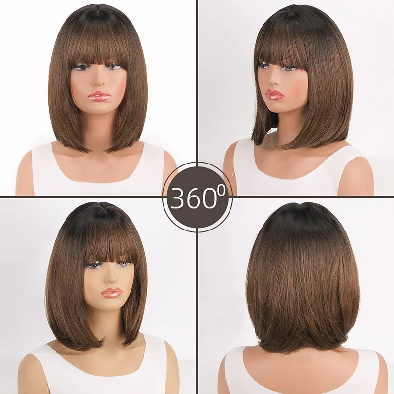 Cross border European and American new bob wig air bangs temperament cosplay short straight-Synthetic fiber wig