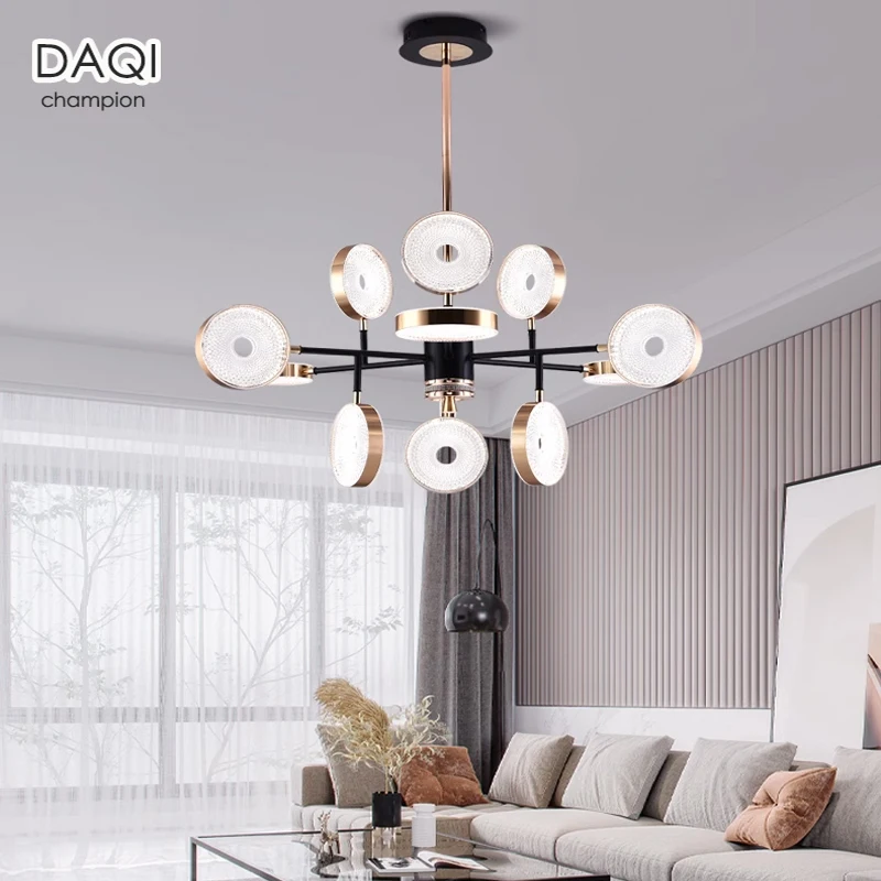 Nordic Round LED Chandelier para sala de estar e quarto, iluminação moderna para hotel, 3 cores, decoração interior