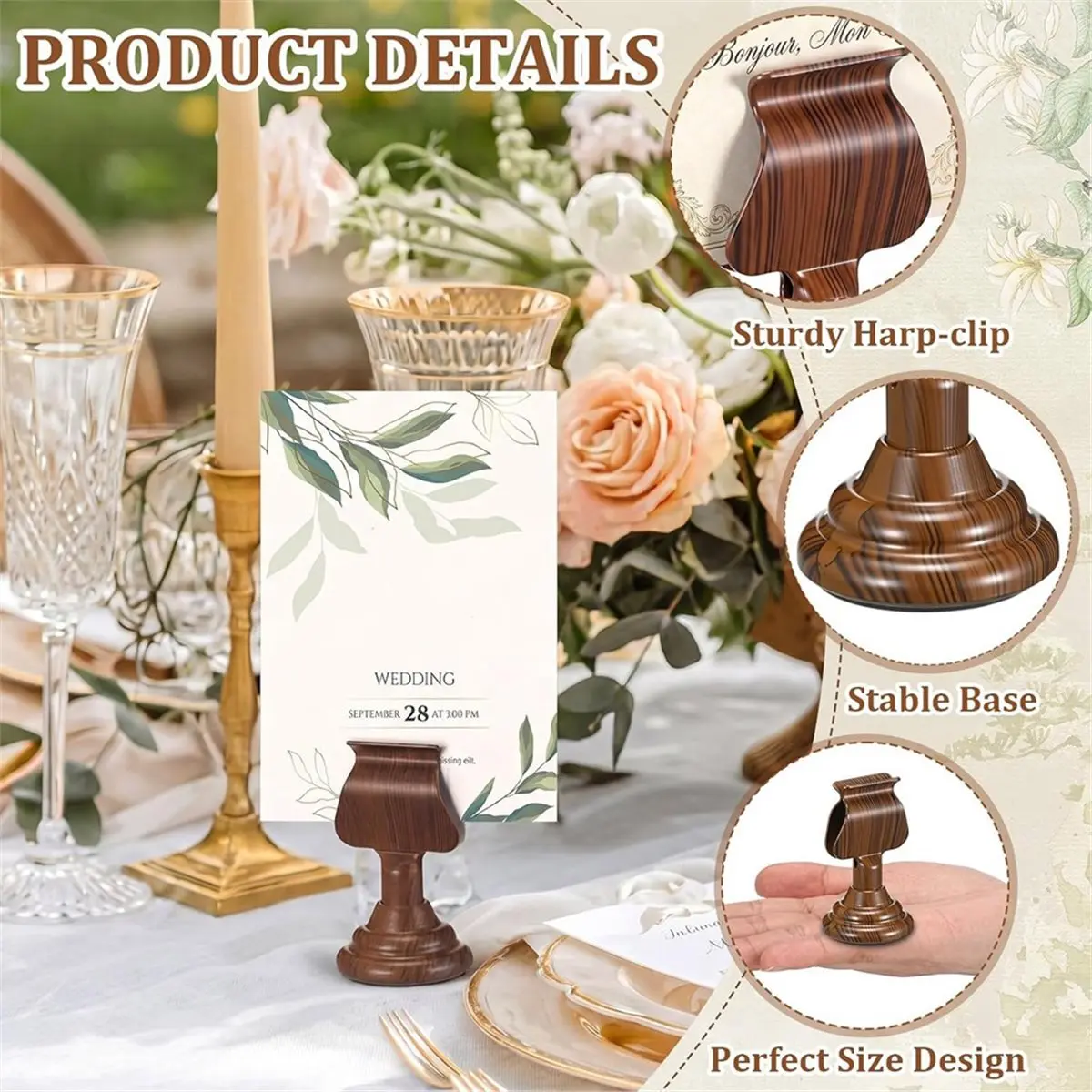 12 Pcs Table Number Holders, 1.7 Inch Metal Harp Clip Place Card Stands, Name Menu Photo Display Stands for Wedding
