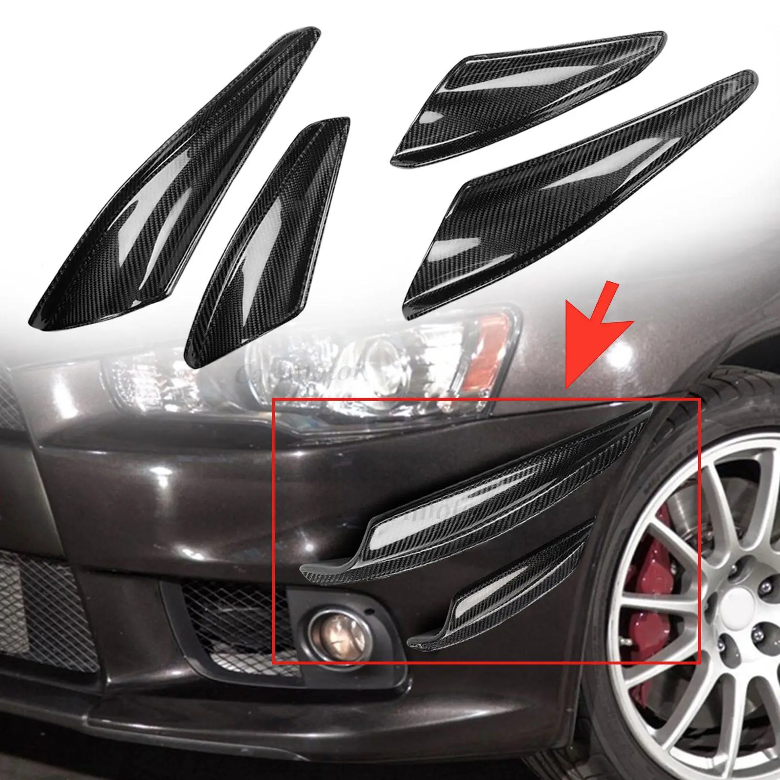 4 Pcs Front Canards Bumper Carbon Fiber Fit For Lancer EVO X 10 2008-2010