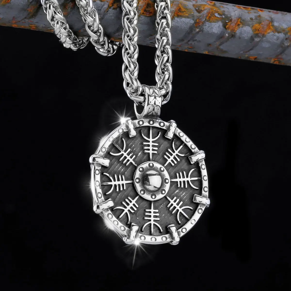Nordisches Straßenschild Wikinger Kompass Halsketten Herren Amulett Vegvisir Anhänger Edelstahl Kette Isländischer männlicher Schmuck Geschenke