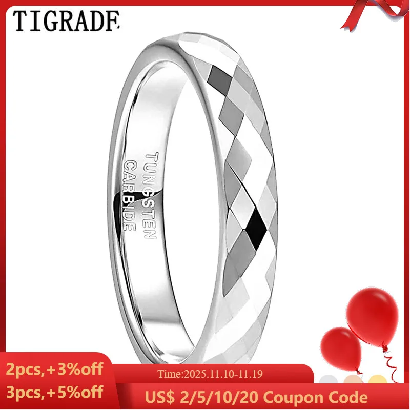 

Tigrade 4mm Faceted Edge Tungsten Wedding Rings Rose Gold/Black/Gold Color Engagement Band for Women Men Comfort Fit