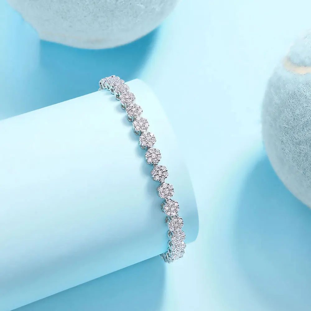 Luxury Moissanite Flower Shaped Tennis Bracelet, 925 Silver, Ice Crystal Design, Including GRA Certified, Sparkling Diamond Jewelry