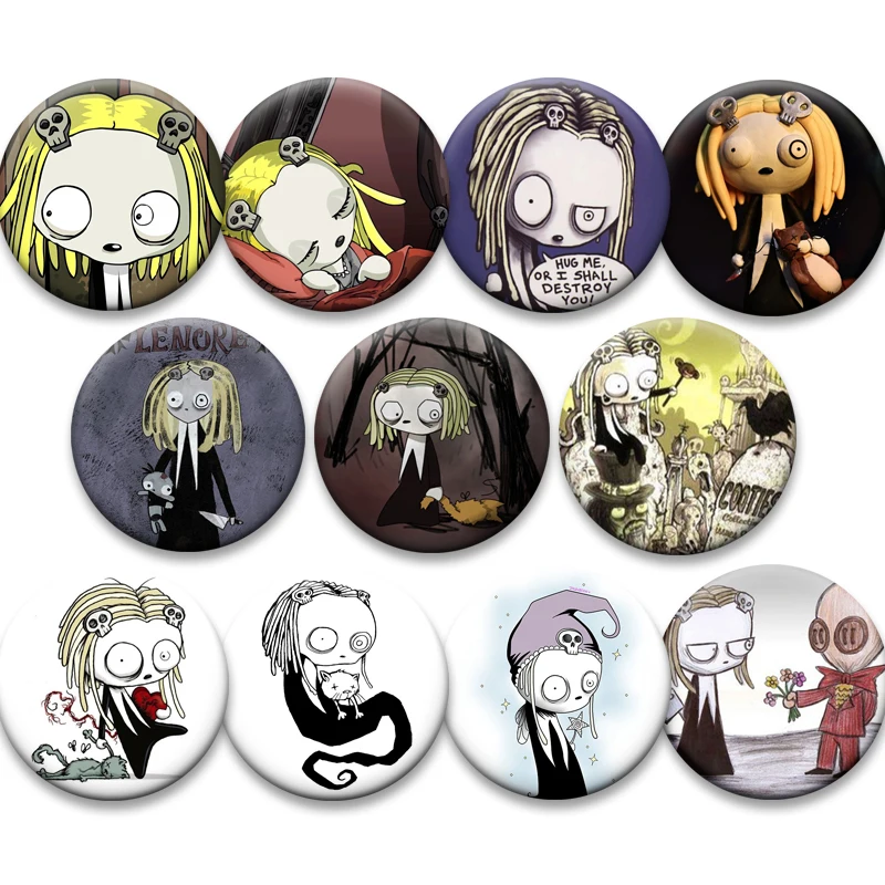 Creative I’m A Wiggle Worm Funny Brooches Pirate Lenore Button Pins The Cute Little Dead Girl Badge for Backpack Accessorie Gift