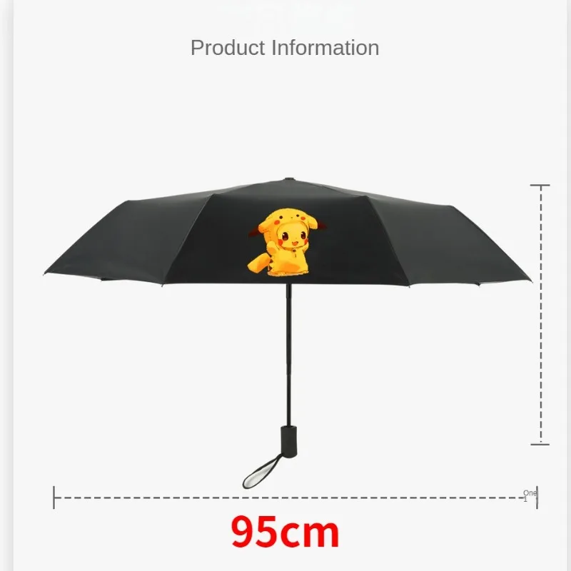 Pokemon Pikachu Folding Umbrella Anime Fully Automatic Kids School Sunshade Travel UV Resistant Windproof Black Coating Umbrella