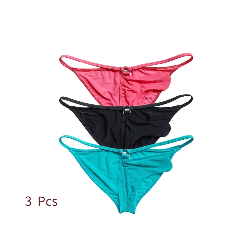 3 Piece New Elephant Trunk Panties for Men Low Waist Ice Silk Briefs for Men Solid Color Thin Stretch Half Pack Bikini Panties