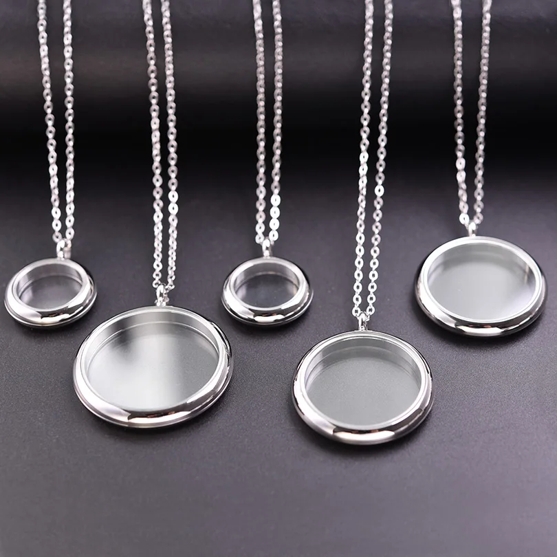 1Pc Stainless Steel Men Glass Floating Ashes Locket Pendant Necklaces Round DIY Round Reliquary Relicario Women Collares Jewelry