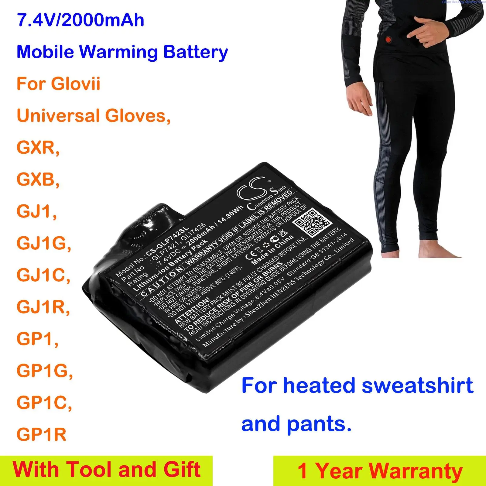 Replacement 2000mAh Mobile Warming Battery GLP7421 for Glovii Universal Gloves GXR GXB GJ1 GJ1G GJ1C GJ1R GP1 GP1G GP1C GP1R