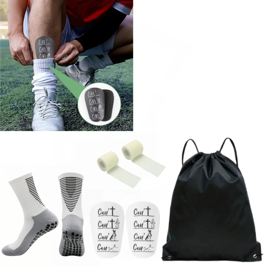 Soccer Mini Shin Guard Kit Anti‑Slip Football Socks Self‑Stick Tape Storage Bag Leg Protective Gear for Football Training