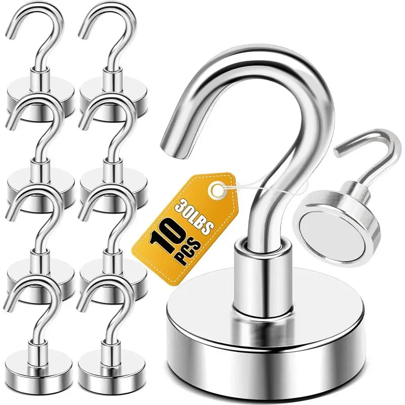 Heavy Duty Super Strong Neodymium Magnetic Hooks, No Drilling Waterproof Rustproof Hanging Hooks For Kitchen Bathroom Garage