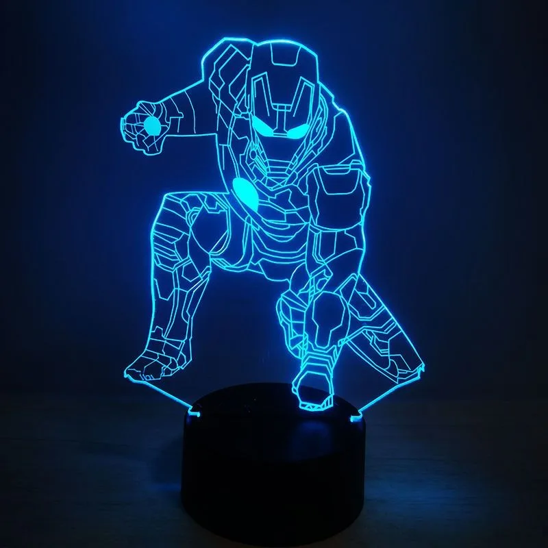 Marvel Avengers Iron Man Spider-Man coloré 3D tridimensionnel LED chevet veilleuse lumière décorative cadeau en gros