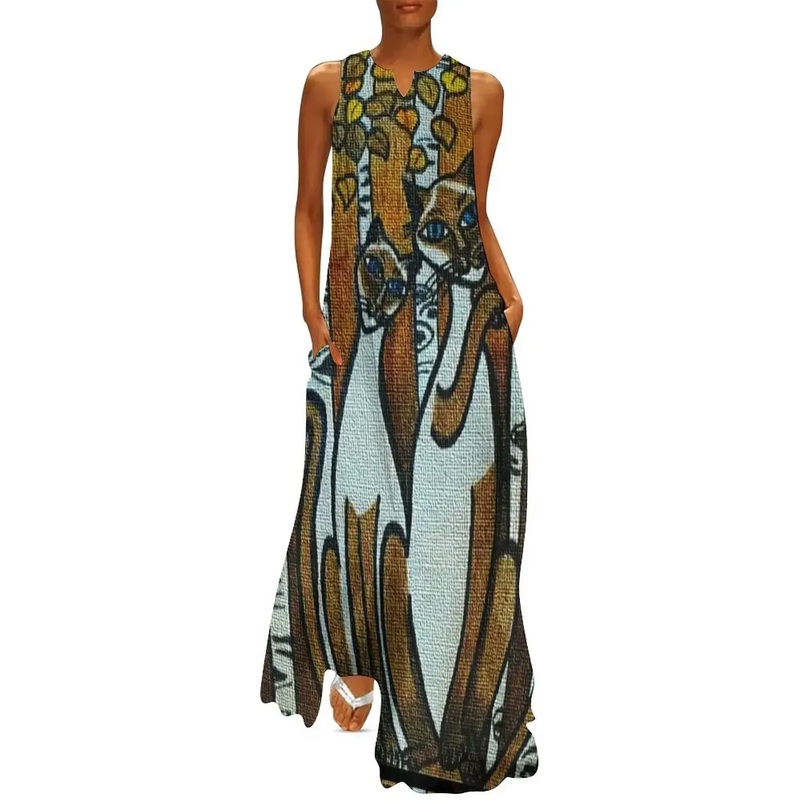 

Siamese Cats with Silver Birch Trees Long Dress summer dresses cute dress Dance dresses Dress