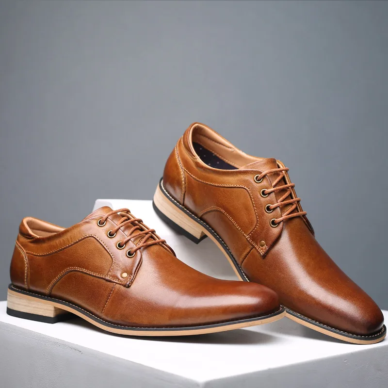 2022 Spring New Men\'s Shoes Business Dress Shoes Classic Genuine Leather England Fashion Casual Oxfords Shoes  Size 7.5-13