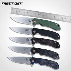 FREETIGER Flax / Carbon Fiber Folding Knife D2 Blade Outdoor Tools for Camping Hunting Survival Pocket EDC Knives Gift For Men