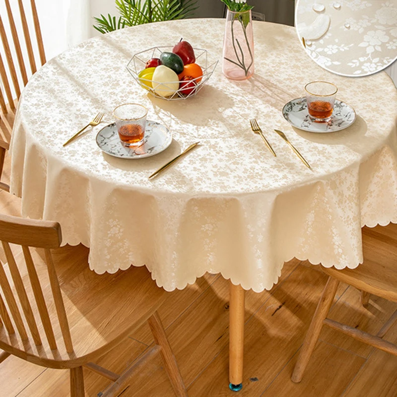 PVC Round Table Cloth Waterproof Oil-Proof Tablecloth Dining Table Cover for Wedding Party Hotel Banquet Table Cloth Decor