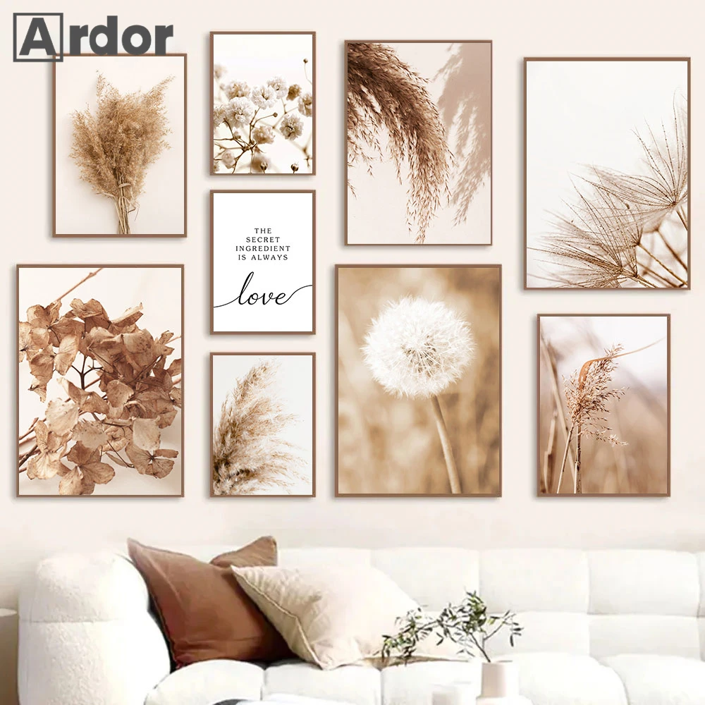 

Dried Flower Poster Pampas Grass Art Painting Reed Canvas Print Dandelion Posters Nordic Wall Pictures Living Room Home Decor