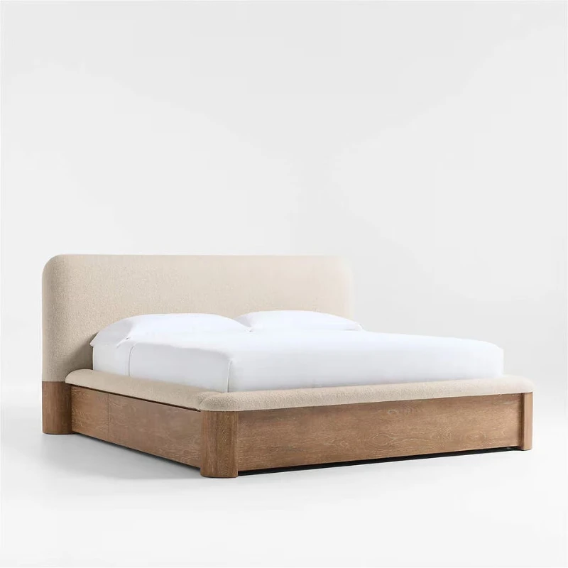 Soft-wrapped platform bed, minimalist texture, solid wood sturdy, double bed for villas, residences, hotels, and homestays