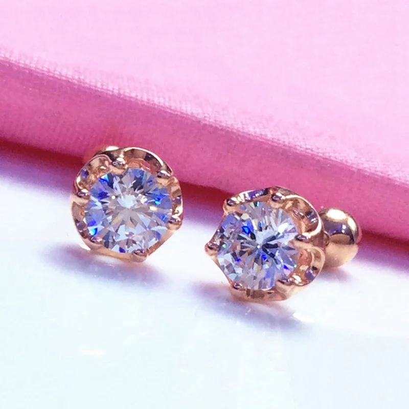

585 purple golden inlaid crystal screw ear studs exquisite 14K rose golden earrings for women classic simple creative jewelry