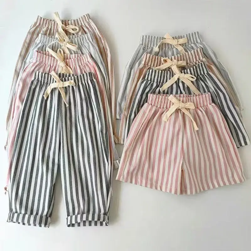 

Spring New High Waist Cool Kids Baby Stripe Pants Korean Style Casual Children School Trousers Outwear Clothing 2025 New