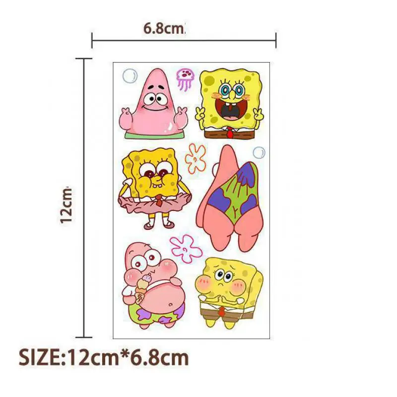 Dos desenhos animados Bob Esponja Tatuagem Temporária Etiqueta, Body Art Adesivos, Cosplay Party Toys para Crianças, Presentes de Aniversário, Novo, 10pcs por conjunto