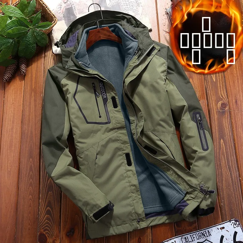 

Thiened Fce Men's Cotton Jaet Detachable Inner Liner Autumn Winter Faion Ci Sle Loose Fit with Multiple kets