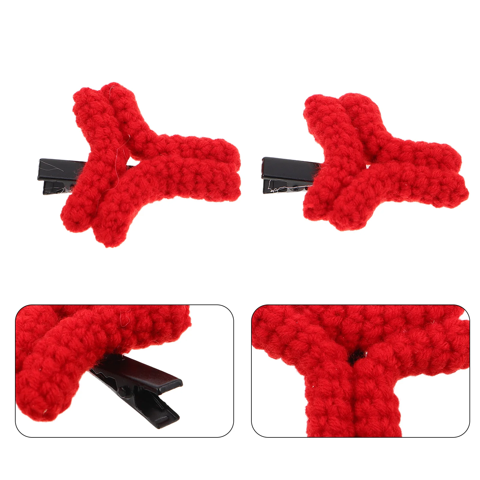 

1 Pair Creative Hairpin Hand-Knitted Red Duckbill Barrette For Bangs Cute Cartoon Hair Clip Women Styling Accessory Knitted