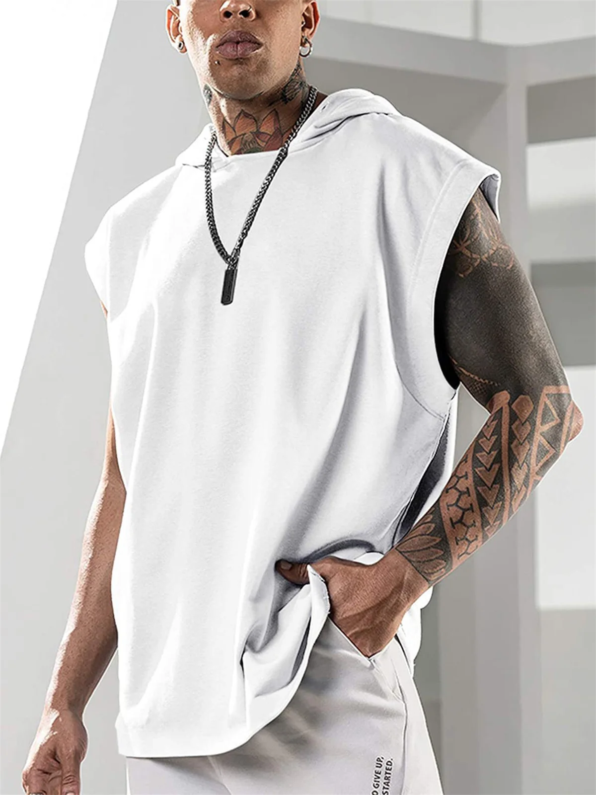 

Summer Professional Fitness Training Outdoor Sports Cool Breathable Casual Men's Solid Color Simple Sleeveless Hooded Vest