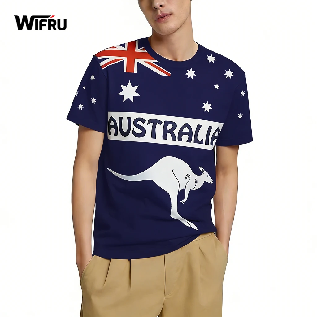 Australia Day Themed Printed T-shirt Unisex Festival Street Style Short Sleeve Tops Kangaroo Graphic Casual Crew Neck Clothes