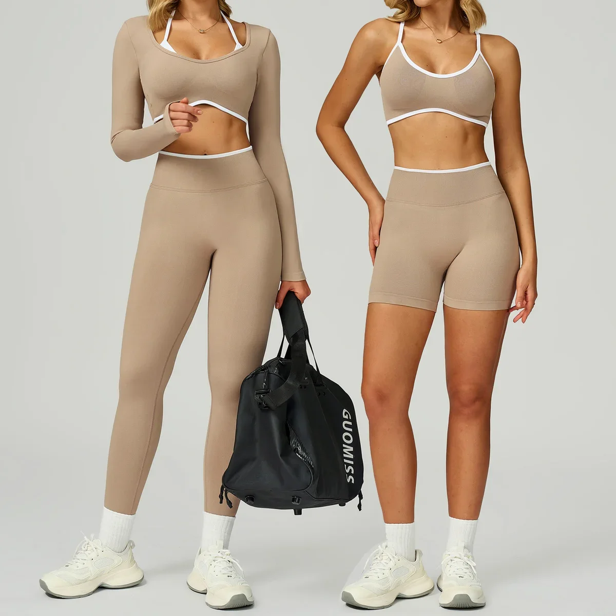 

New 2 Piece Yoga Clothes Women's Tracksuit Athletic Gym Sports Bra Leggings Pilates Fitness Long sleeves Workout Tops Sportswear