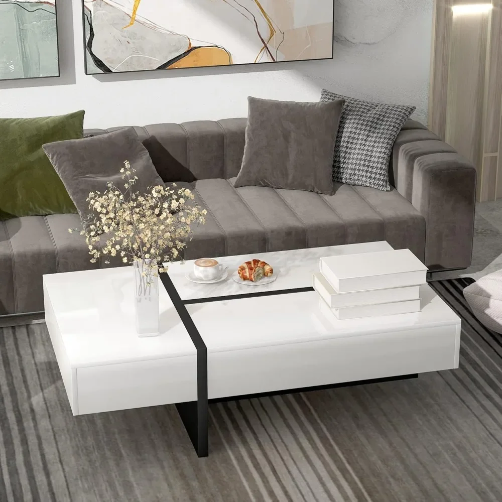 Modern Lift-Top Coffee Table with Casters, ThickTop and Lower Shelf, Beige coffee table