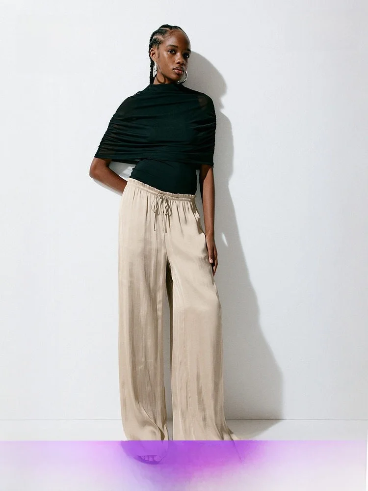 

Новые летние женские шелковые брюки с завязками, широкие, свободного кроя, с естественной талией, из полиэстера, H&M