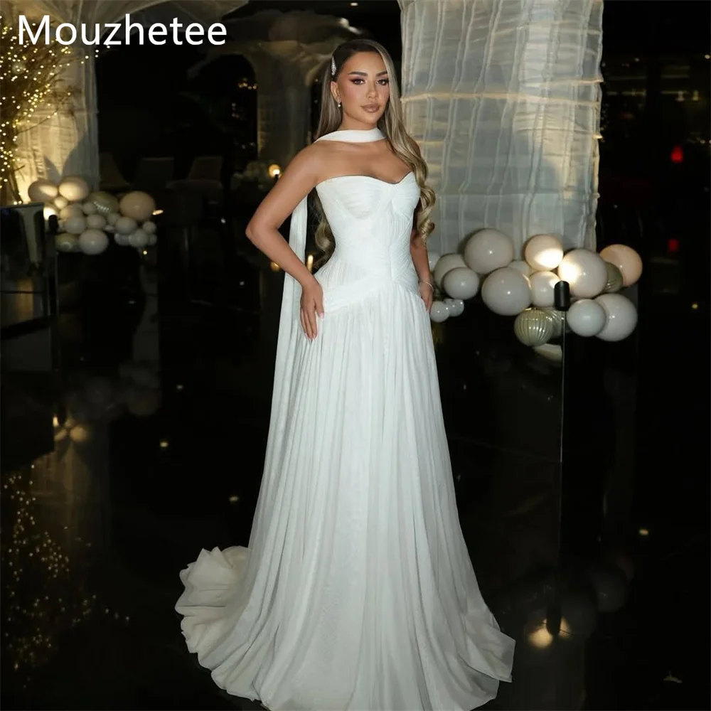 

Mouzhetee Elegant Strapless Pleat Dresses Formal Party Gowns for Women Shiny Sleeveless Long Prom Gown Customize 2025