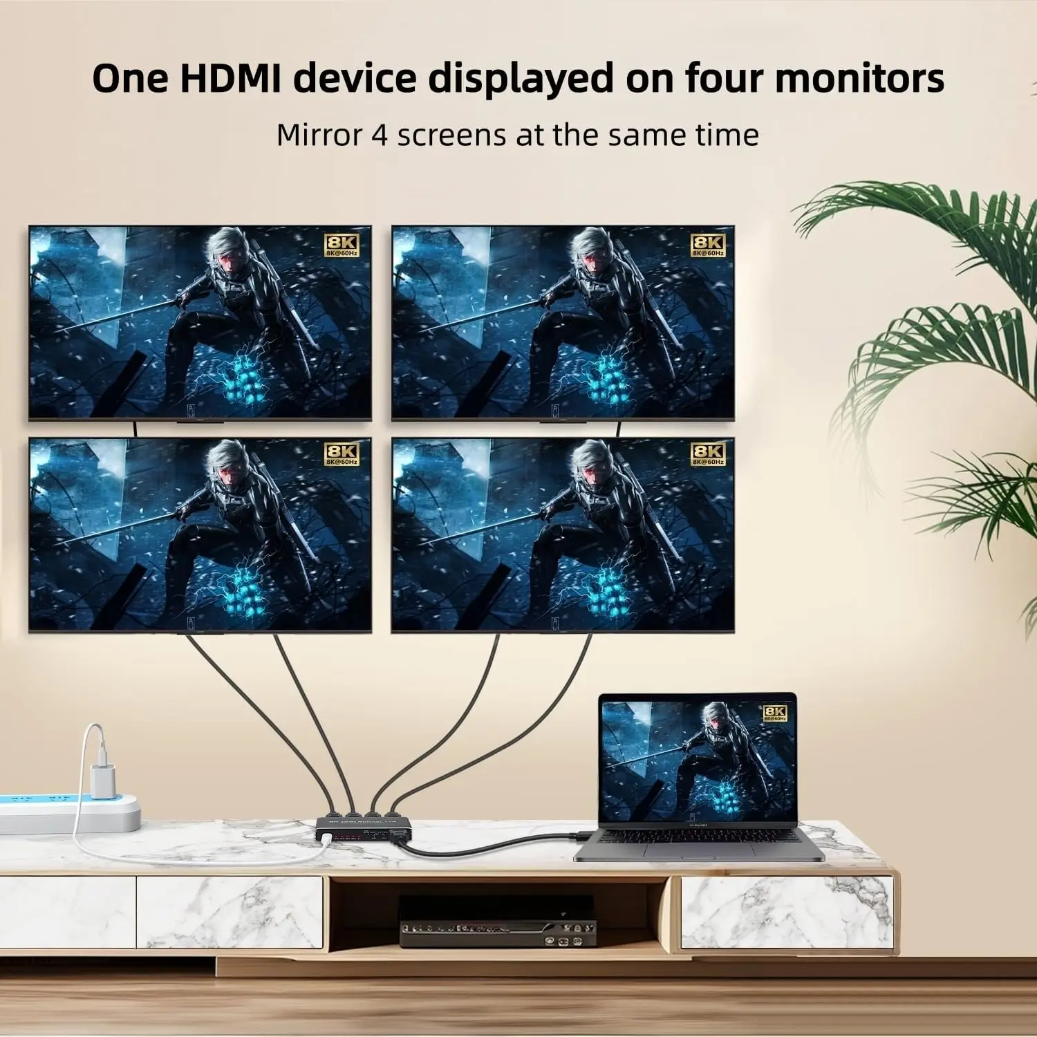 Navceker 4K 240Hz HDMI Splitter 1 Input 4 Outputs 8K 60Hz HDMI Adapter One to 2 4 HD Video Switcher for Xbox PS5 DVD PC Laptop