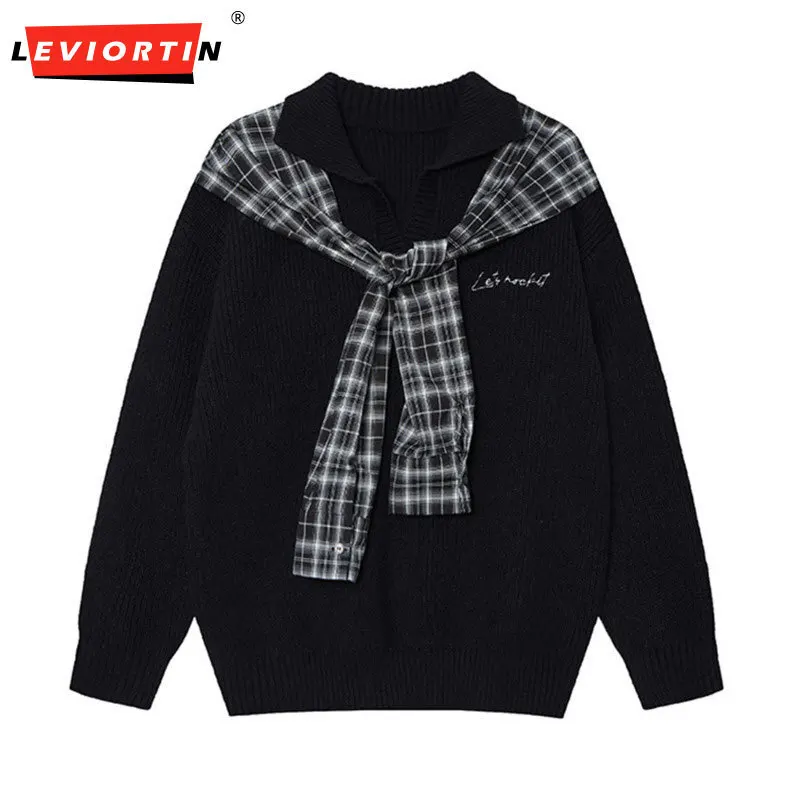 

Men's autumn and winter fashion college style shawl with loose and casual straps, versatile with a long sleeved collar sweater