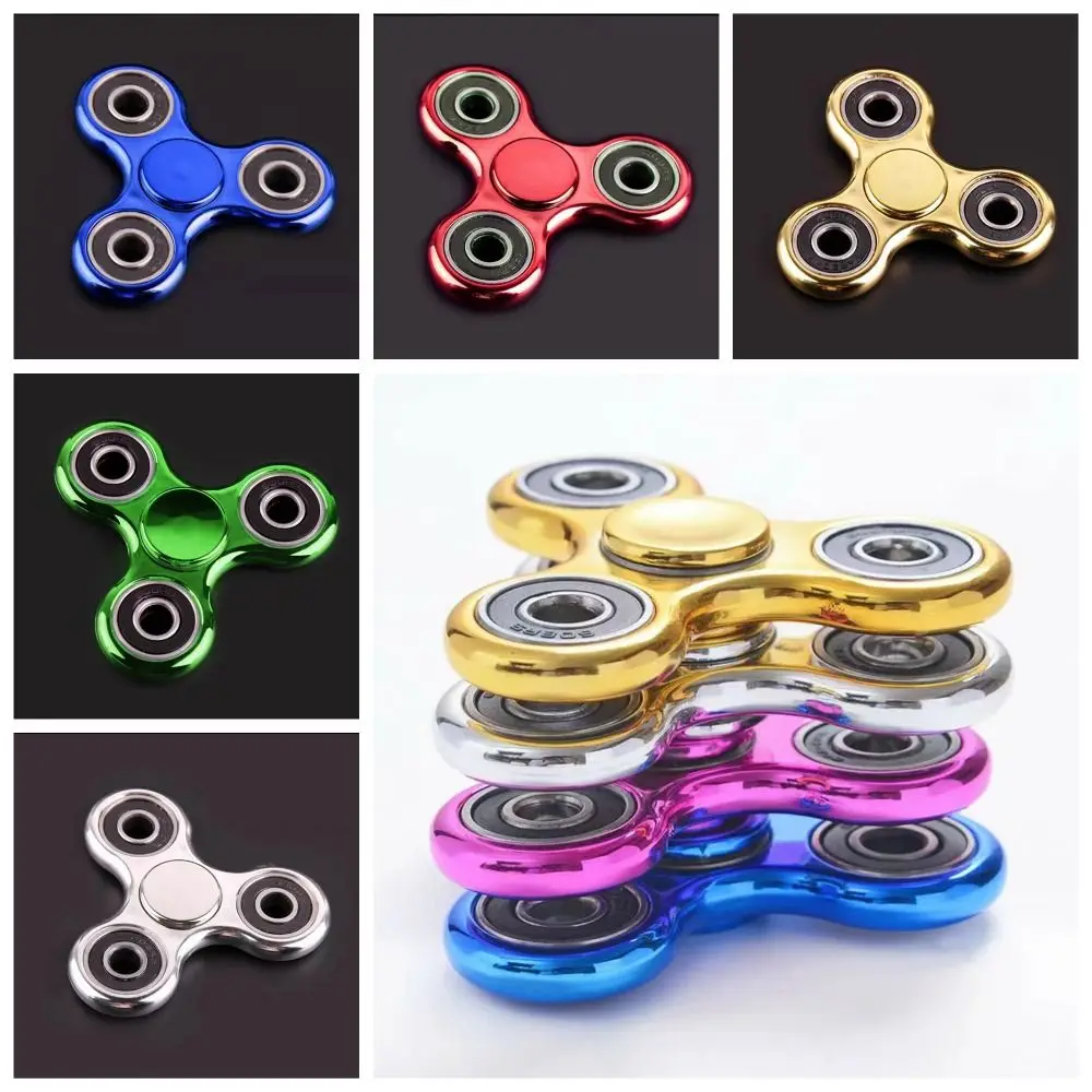 4 베어링 손가락 자이로 스코프 도금 세 손가락 핸드 스피너 Fidget 장난감 솔리드 컬러 손가락 끝 감압 장난감 학교
