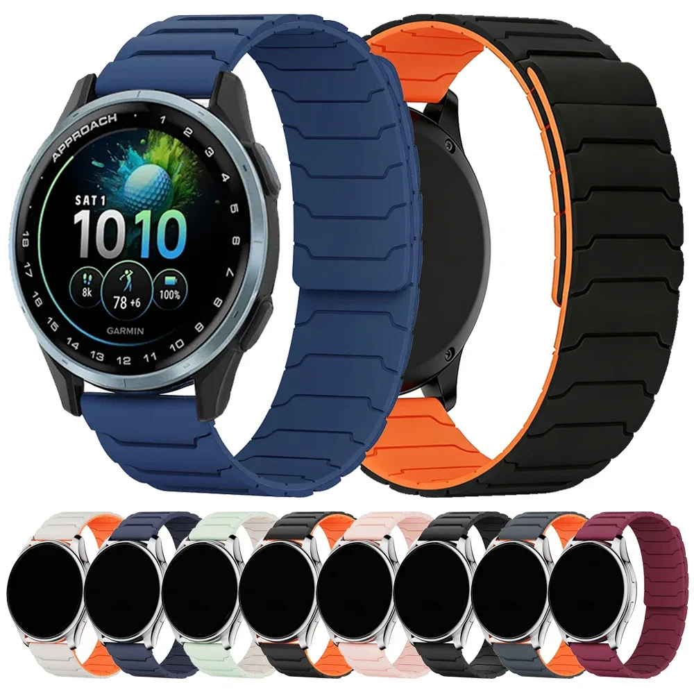 Correa de silicona de 22mm y 20mm para Garmin Approach J1/S50/S40/S42/S44/S12, banda magnética para Garmin Vivoactive 6 5 4 3/Venu 2 3 4 45mm