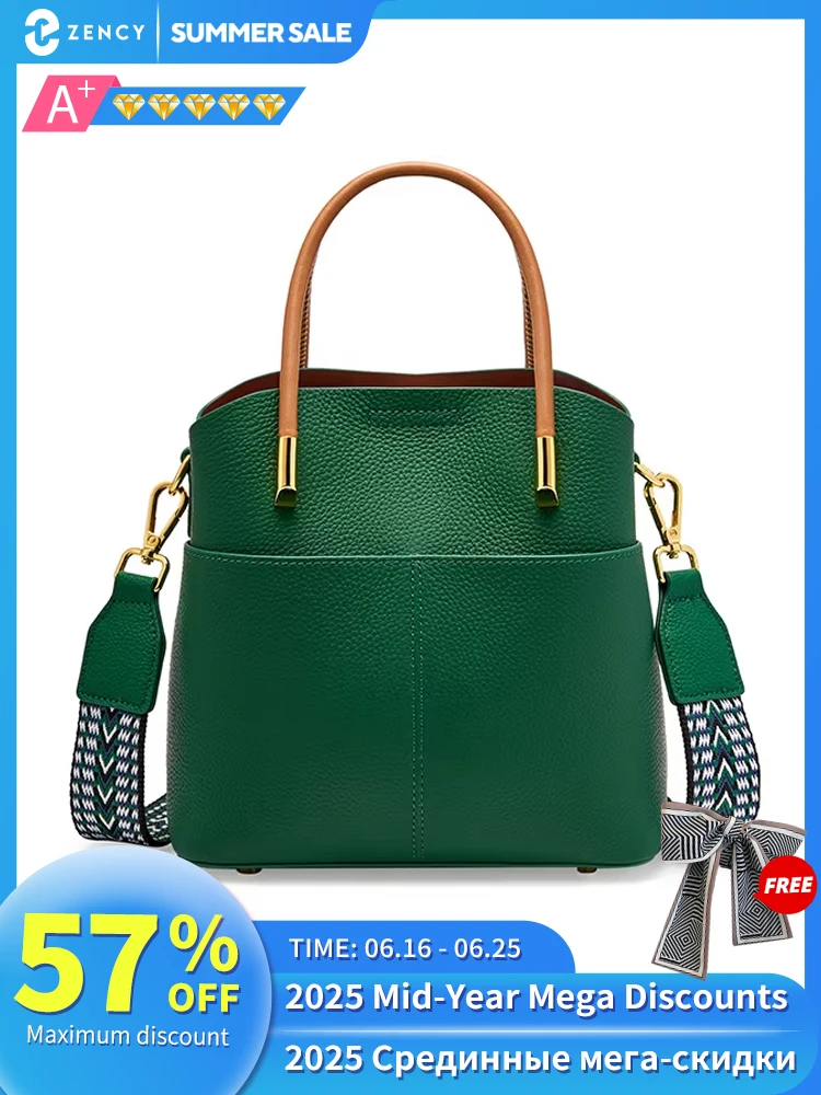 

Zency Genuine Leather Top Quality Bucket Bag for Women Versatile Handbag Leather Tote Bag High Sense Crossbody Shopper Bags