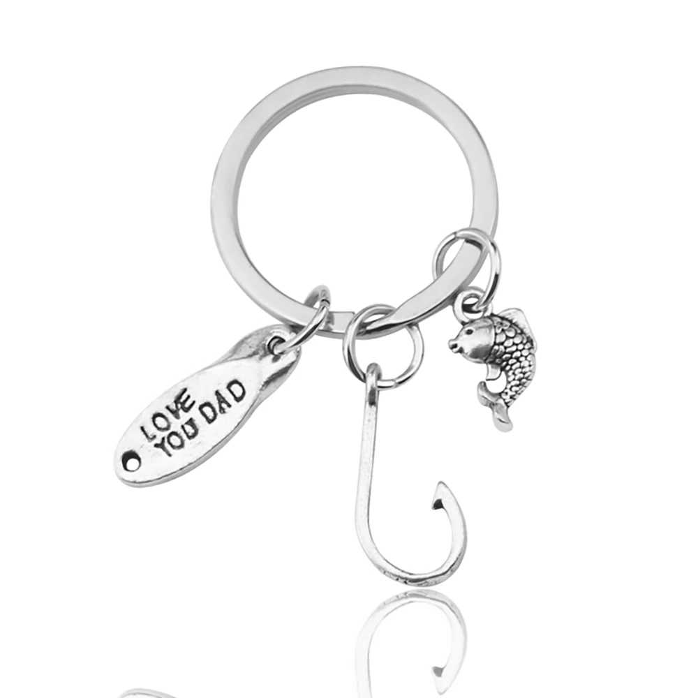 Love You Dad Keychain Fish Hook Alloy Charms Car Keyring for Fishing Dad Father's Day Gift