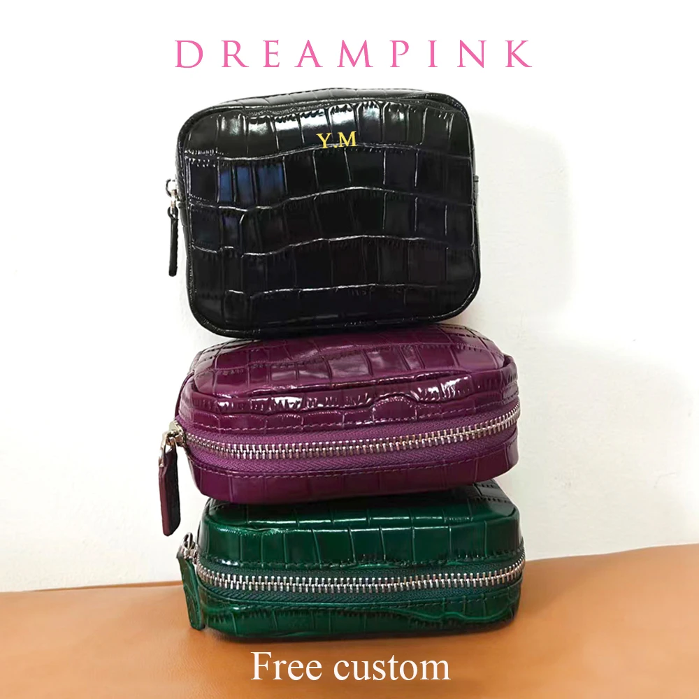 Luxury Ziploc Bags - 高級感のある小さなモッククロコダイルレザー製ジップポーチ、名入れ可能、女性用リップスティックポケットウォレット、本革製メイクアップバッグ