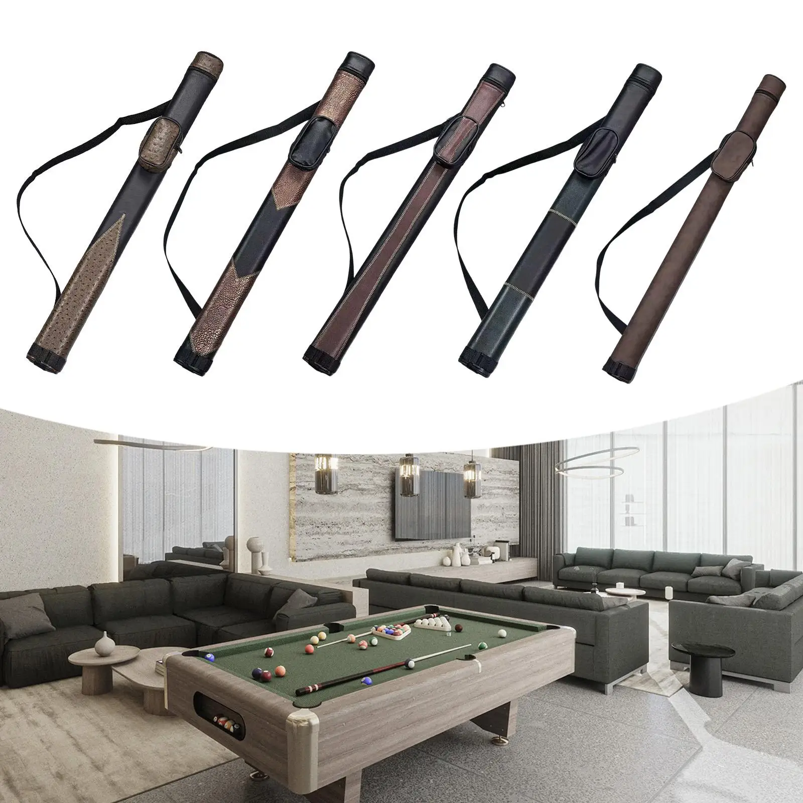 

Регулируемый чехол для бильярдного кия из жесткой искусственной кожи, портативная сумка для переноски с карманом для хранения аксессуаров для бильярдного стола