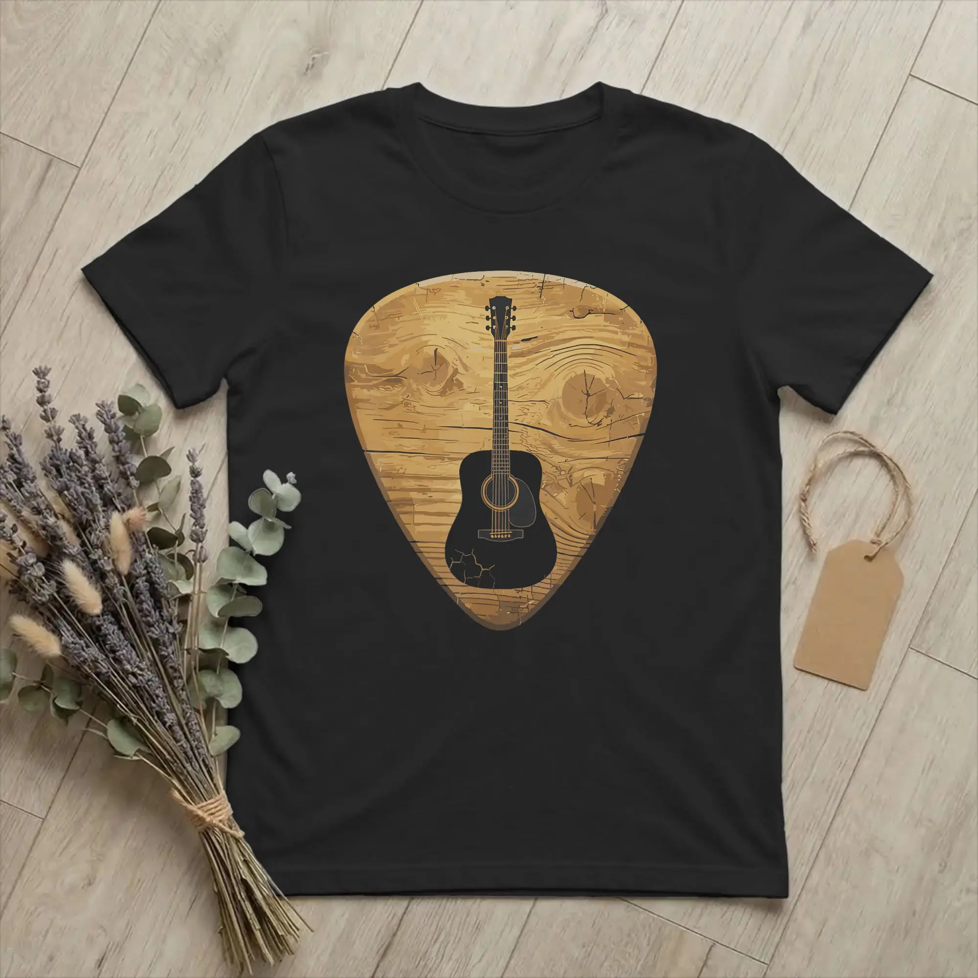 Men's Acoustic Guitar Pick Guitarist Musician T Shirt Vintage Cotton Clothes Awesome Short Sleeve Crew Neck Tee Shirt T-Shirt
