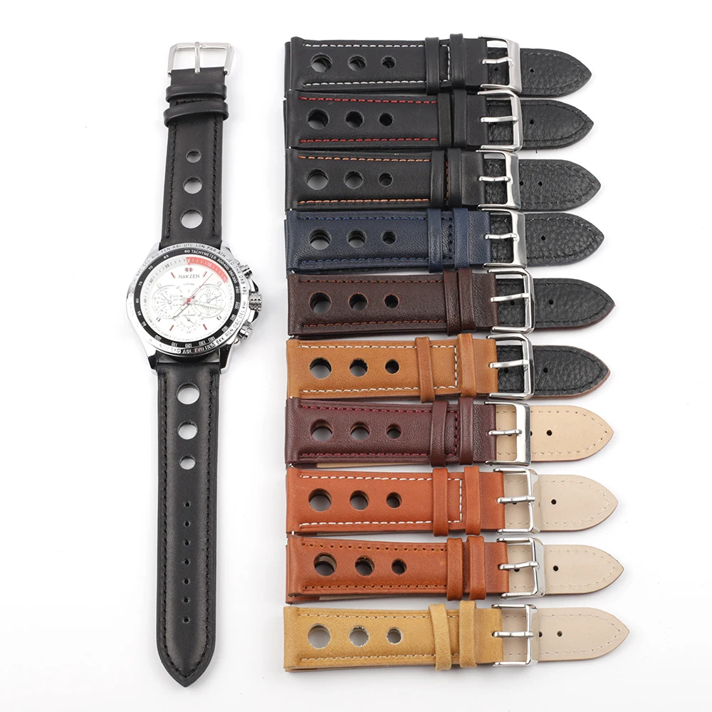 

Onthelevel Leather Watchband 18mm 20mm 22mm 24mm Black Brown Coffee Racing Strap Handmade Stitching Watch Rally Leather Strap