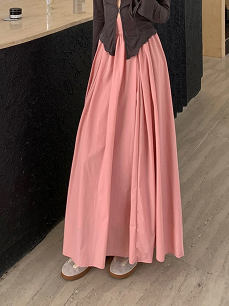 Orange Pink Chicly High Waist Loose Casual Female Skirts Autumn New Classic Solid Color Fashion Office Ladies Midi Women Skirts