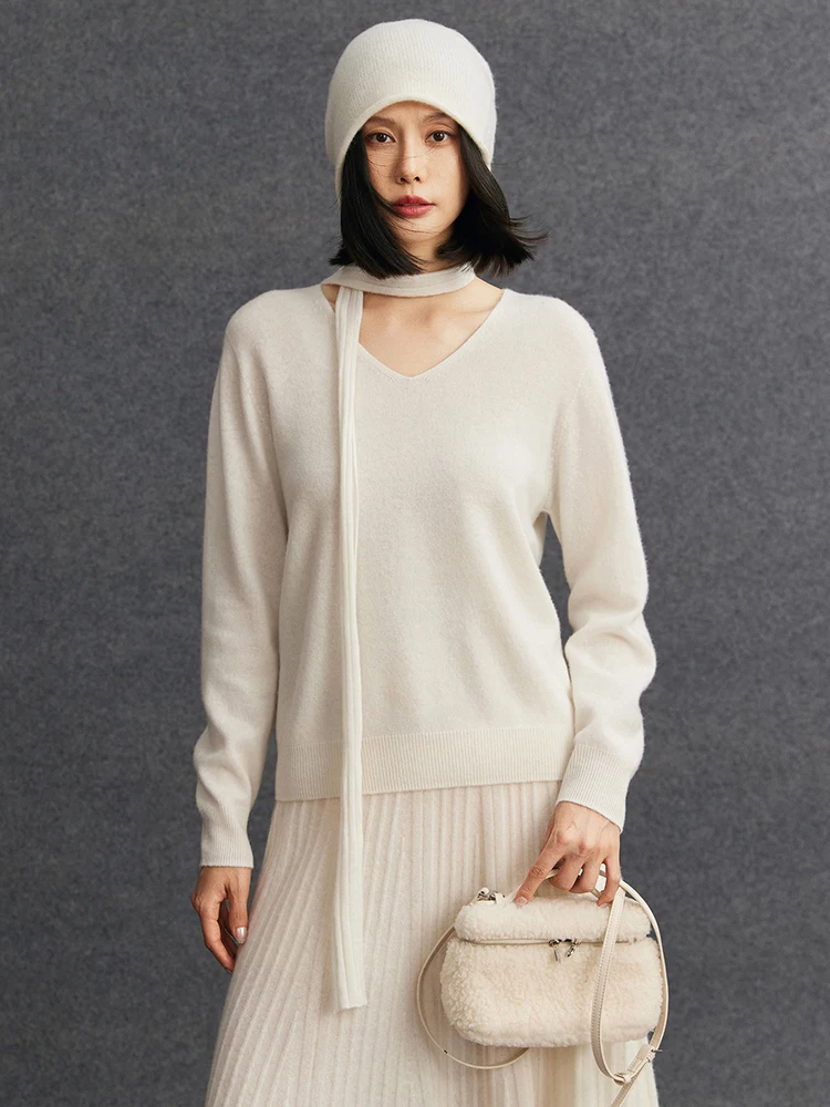 

TLOML New Women's 100% Cashmere Sweater V-neck Pullover Autumn Winter Cashmere Knitted Soft Warm Comfy High Quality Basic Tops