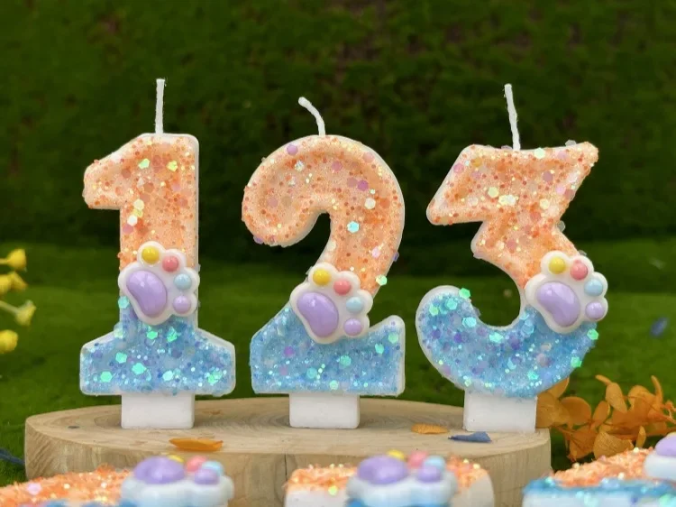 Hundepfoten, digitale Geburtstagskerzen, Farbverlauf, Pailletten, Kuchen, Party-Dekoration, Geburtstagsfeier, Hochzeitsgeschenke, Jungen und Mädchen – Detail 3