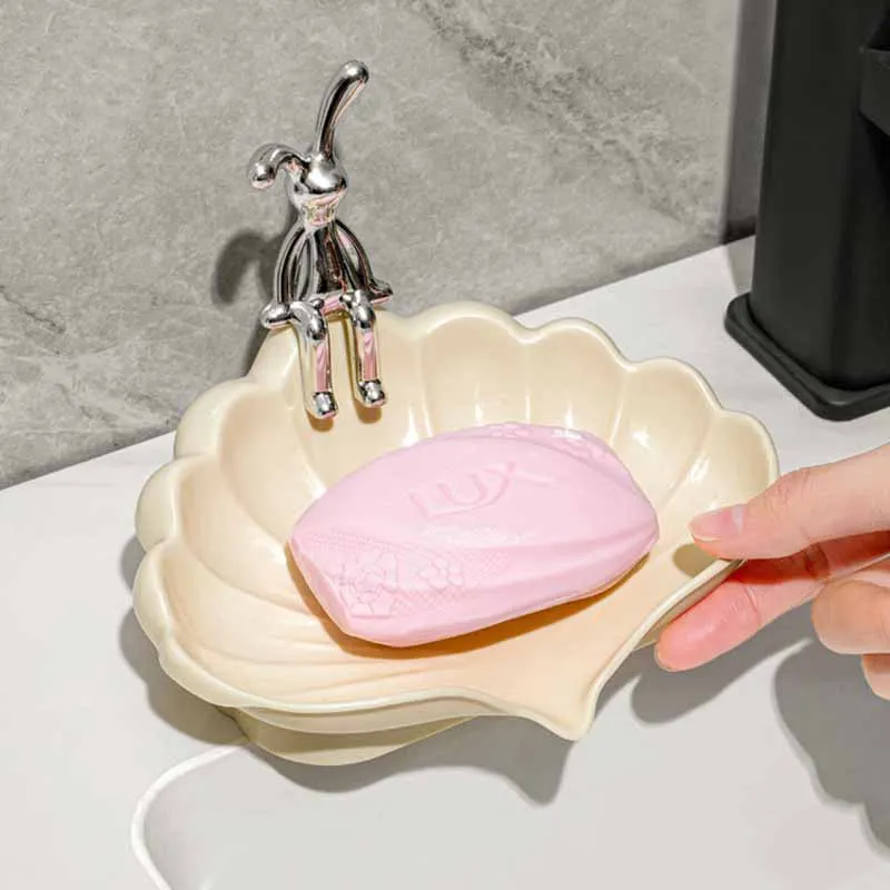 Fashion Simple Shell Small Bear Bunny Soap Box Creative Cute Drainage Soap Box Household Bathroom Non-Soaking Soap Holder