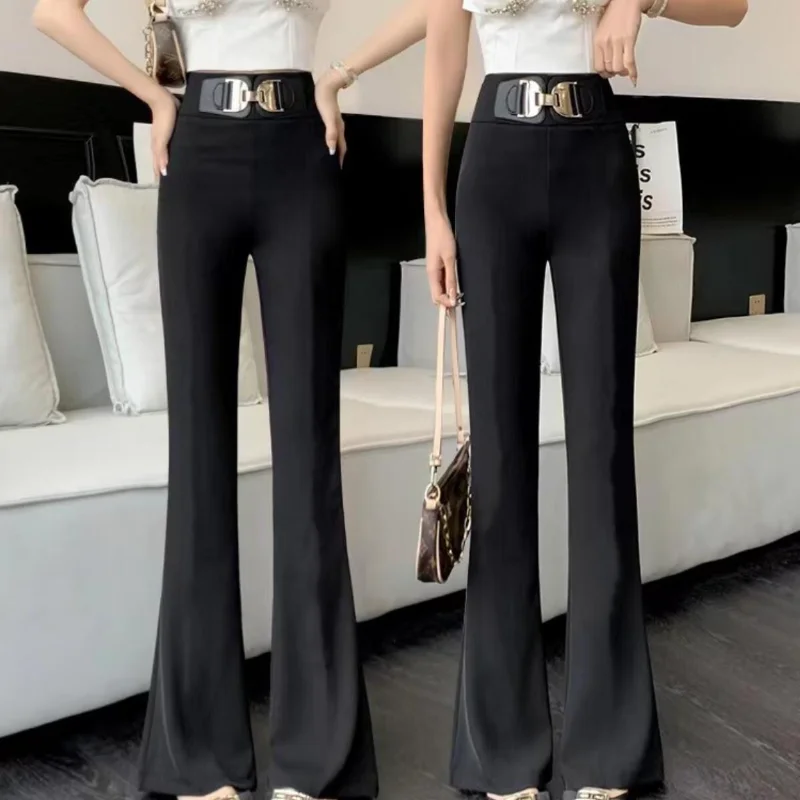 

Black Women's Spring Summer 2025 New High-waisted Straight Casual Drooping Casual Pants