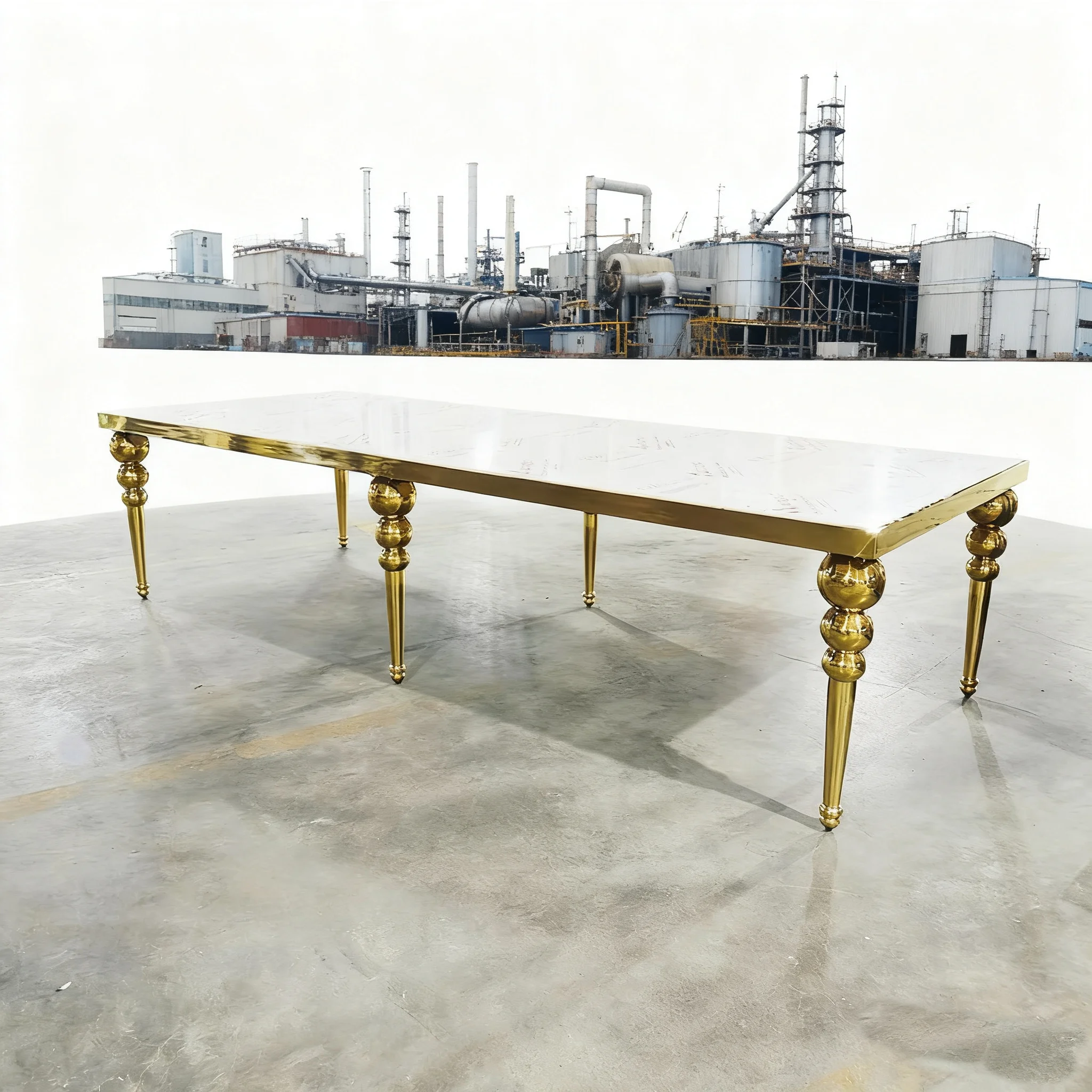 

Hot Selling Outdoor Event Wedding Banquet Party Decor Stainless Steel Table Set Modern Luxury Gold Legs Rectangular Dining Table