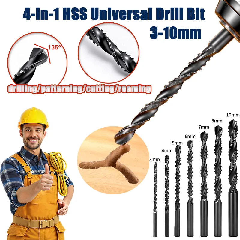 Hss Universal 3-10mm Drill Bit For Drilling Shaping Reaming And Decorative Cutting In Wood PVC And Metal 4- In-1 Multipurpose